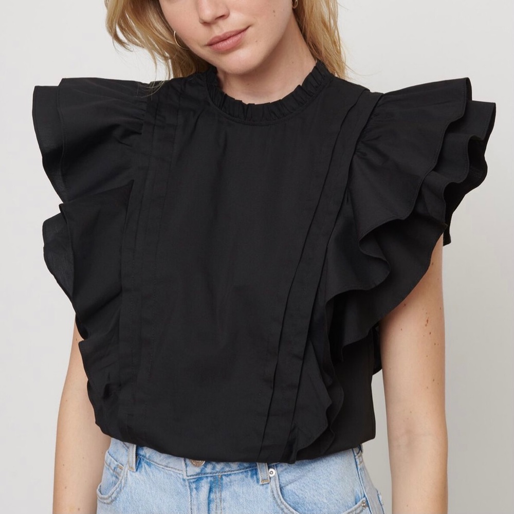 ✨HOST PICK✨💕DYNAMITE Frill Poplin Black Top NWT